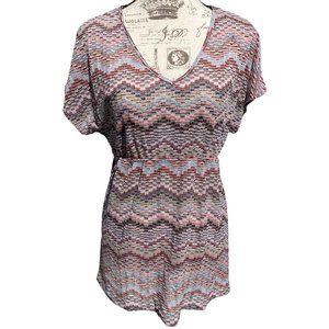 ♛4/$20♛ Maurices Knit V-Neck Blouse Top Empire Waist Pink Red Blue Stretchy L